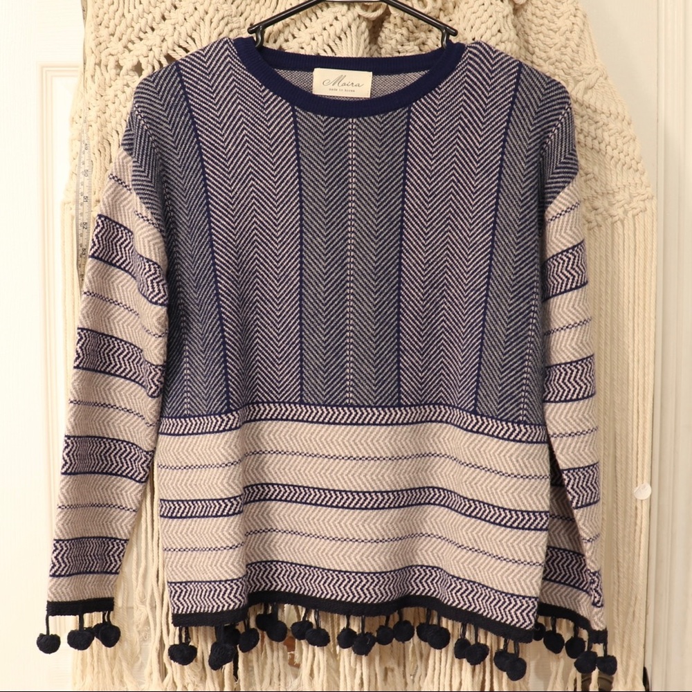 Pom Pom striped blue sweater